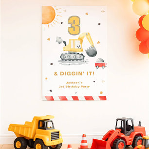 Diggin’ It Yellow Digger Brithday Party Welcome Poster