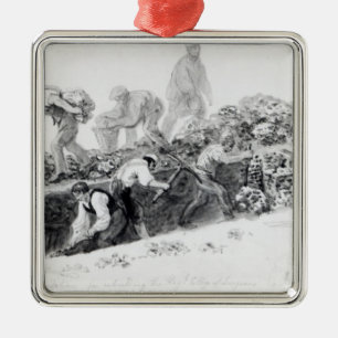 Digging a hole for the foundations metal tree decoration