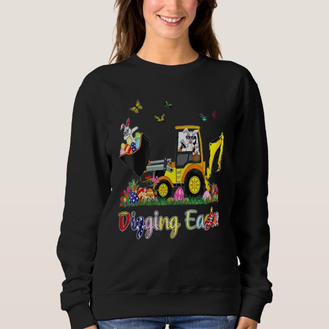Digging Easter Bunny Toddler Boy Egg Hunt Tractor  Sweatshirt (Front)