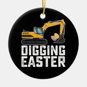 Digging Easter Excavator Egg Hunt Funny Ceramic Tree Decoration