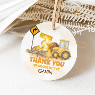 Digging It Construction Truck 3rd Birthday Round Favour Tags