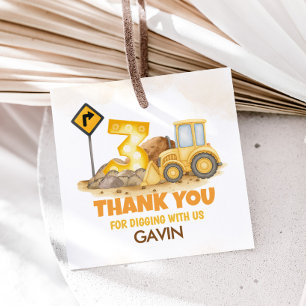 Digging It Construction Truck 3rd Birthday Square Favour Tags