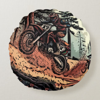 Digging Up Dirt - Dirt Bike Racers Round Cushion