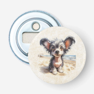 DigiPups Chinese Crested Puppy Dog Beach Scene Bottle Opener