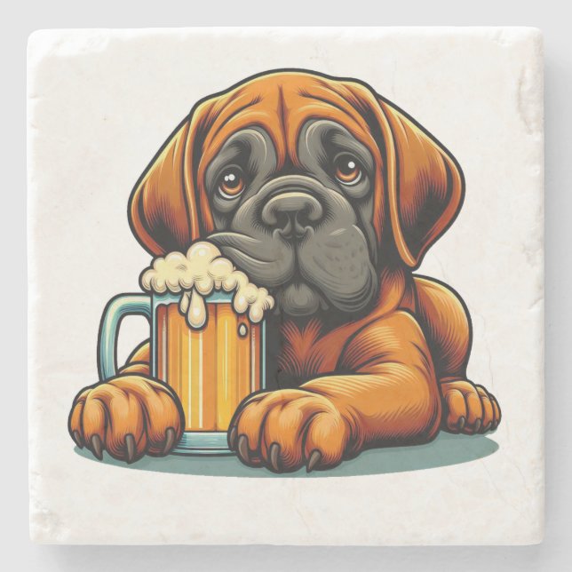 DigiPups Mastiff Dog Beer Mug Cartoon Stone Coaster (Front)