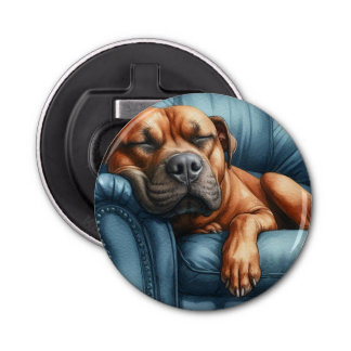 DigiPups Pitbull Dog Sleeping Recliner Nap         Bottle Opener