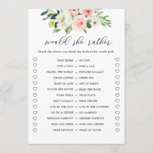 Digita Floral Would She Rather Bridal Shower Game Invitation