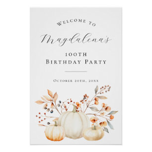 DIGITAL 100th Birthday Pumpkin Fall Leaves Welcome Poster