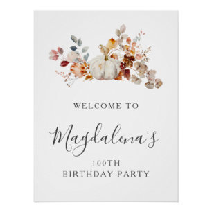 DIGITAL 100th Birthday Pumpkin Flower Welcome Poster