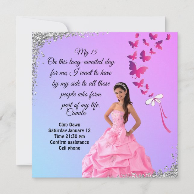 digital 15th birthday card, and butterfly  (Front)