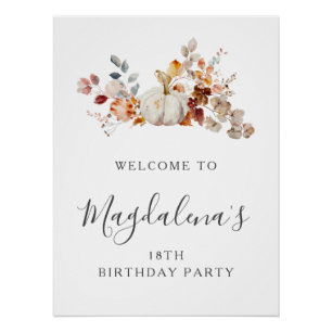 DIGITAL 18th Birthday Pumpkin Flower Welcome Poster