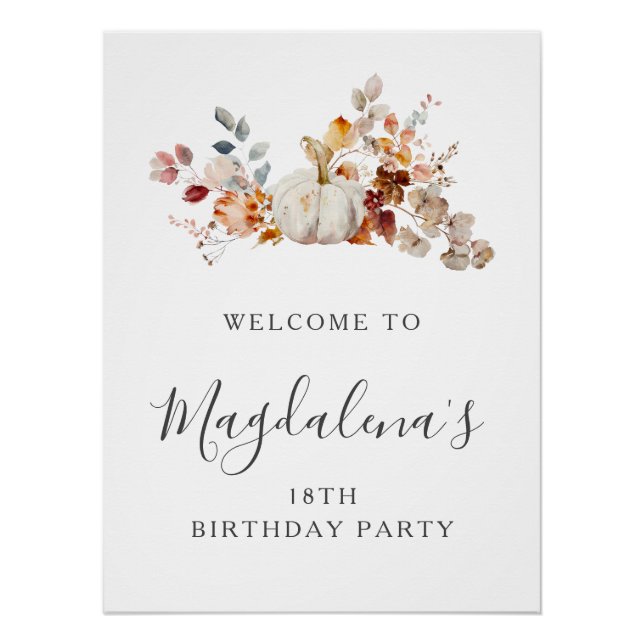 DIGITAL 18th Birthday Pumpkin Flower Welcome Poster (Front)
