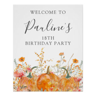 DIGITAL 18th Birthday Pumpkin Wildflower Welcome Poster