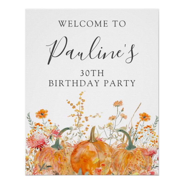DIGITAL 30th Birthday Pumpkin Wildflower Welcome Poster (Front)