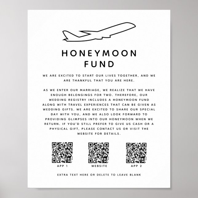 Digital 3 QR Code Honeymoon Fund Wedding Poster (Front)