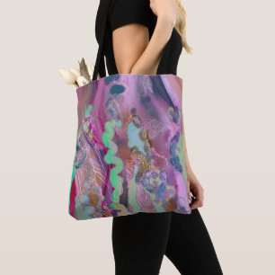 Digital Abstract art tote bag Trendy pink & mint