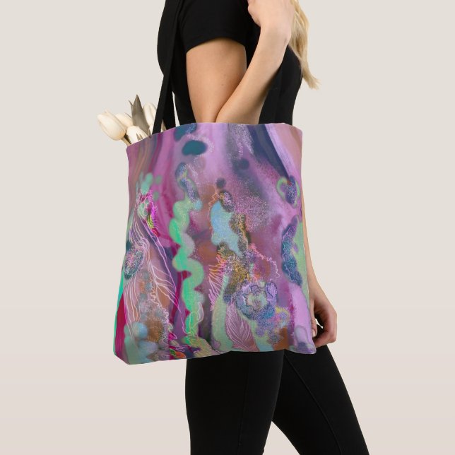 Digital Abstract art tote bag Trendy pink & mint (Close Up)