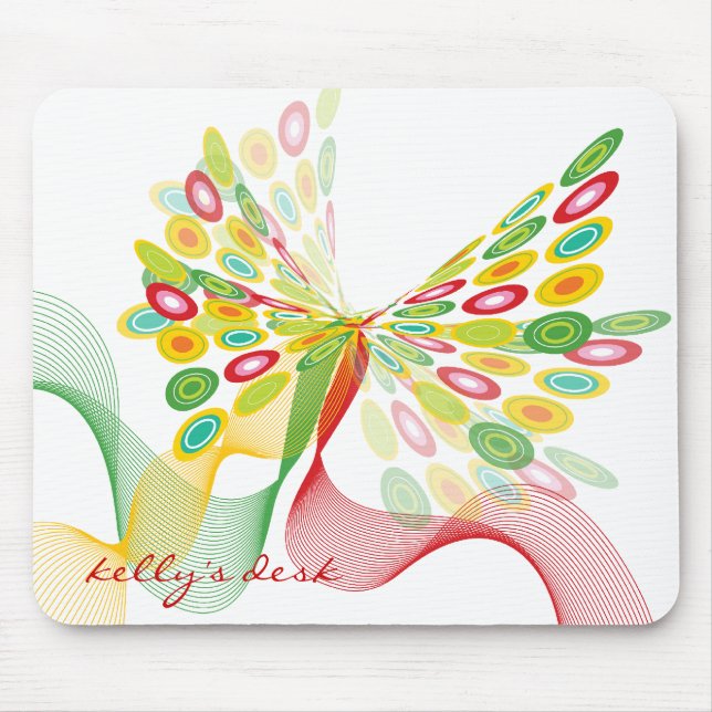 Digital Abstract Retro Dots Modern Art Butterfly Mouse Mat (Front)