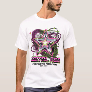 Digital Age Acid Neon Pink & Green Vector Graphic T-Shirt