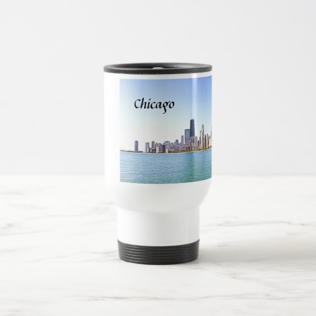 Digital Air Brushed Painting of CHicago Travel Mug (Center)
