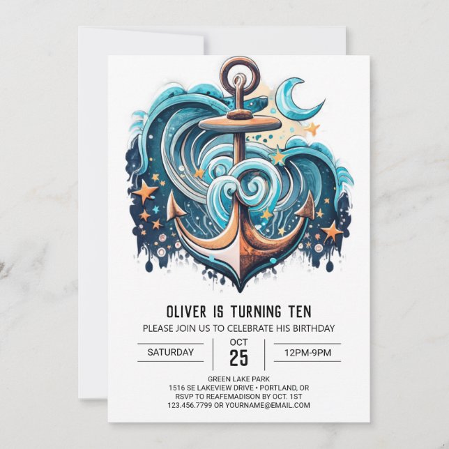 Digital Anchor Boho Chic Birthday Invitation (Front)