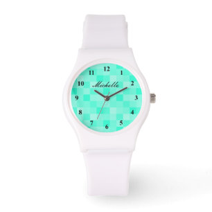 Digital aqua blue pixel pattern watch for women