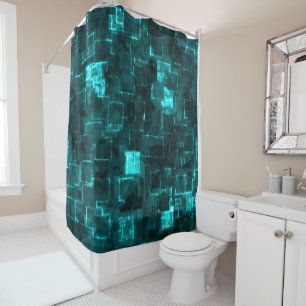 Digital Aqua Glimmer Tiles Shower Curtain