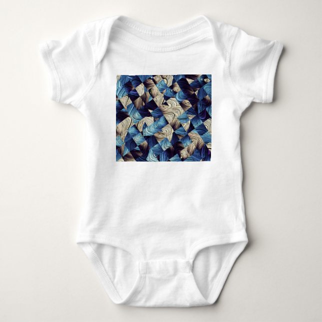Digital Art Blue Abstract Squares Baby Bodysuit (Front)