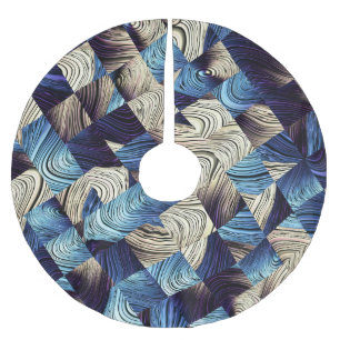 Digital Art Blue Abstract Squares Brushed Polyester Tree Skirt