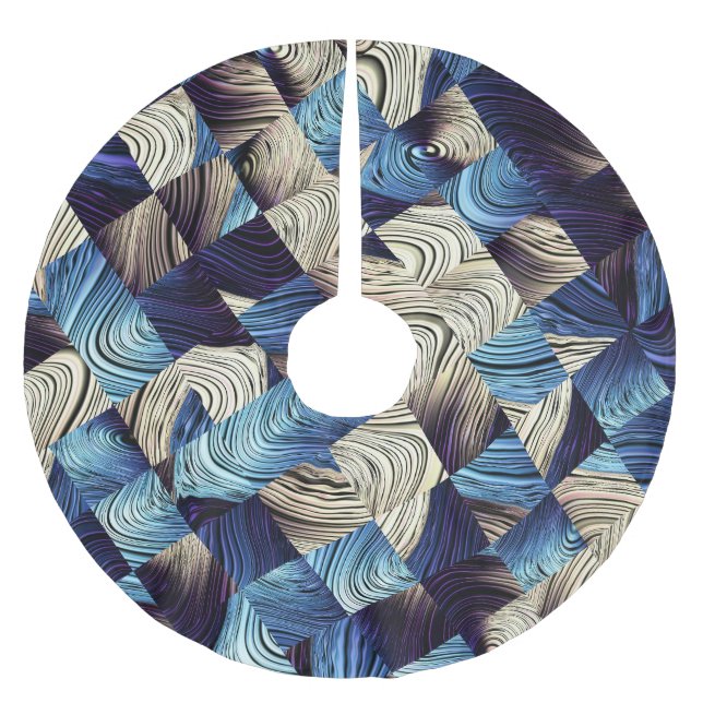 Digital Art Blue Abstract Squares Brushed Polyester Tree Skirt (Front)
