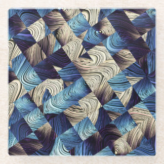 Digital Art Blue Abstract Squares Glass Coaster