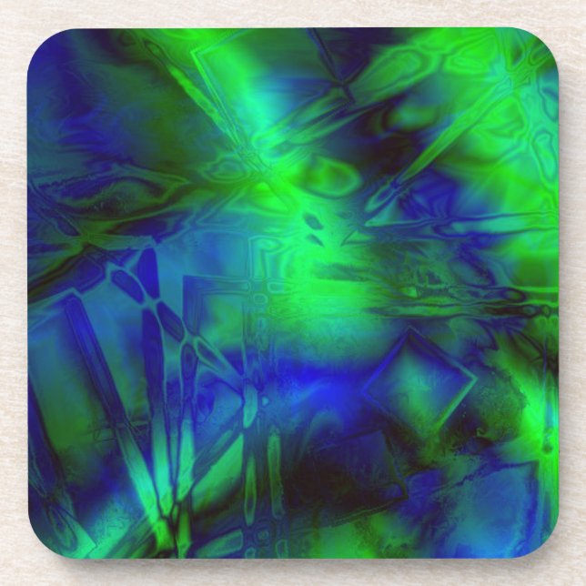 Digital Art Blue and Green Abstract Pattern Coaster (Front)
