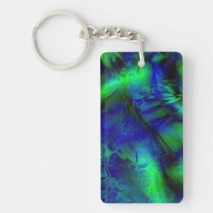 Digital Art Blue and Green Abstract Pattern Key Ring