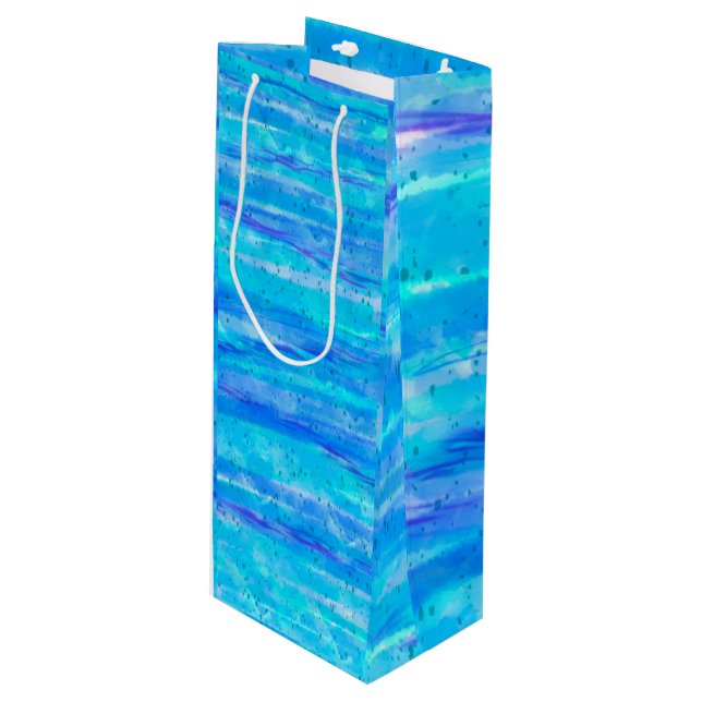 Digital Art Blue and Purple Waves Abstract Wine Gift Bag (Front Angled)