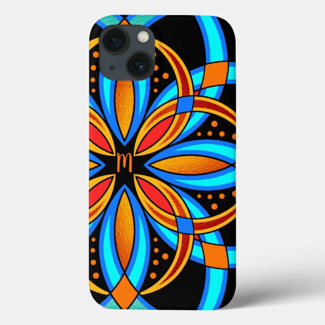digital art blue orange mandala monogrammed Case-Mate iPhone case (Back)