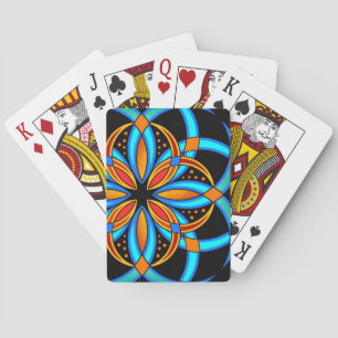 digital art blue orange mandala monogrammed playing cards