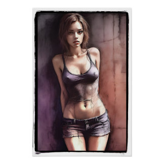 Digital art, grunge girl poster
