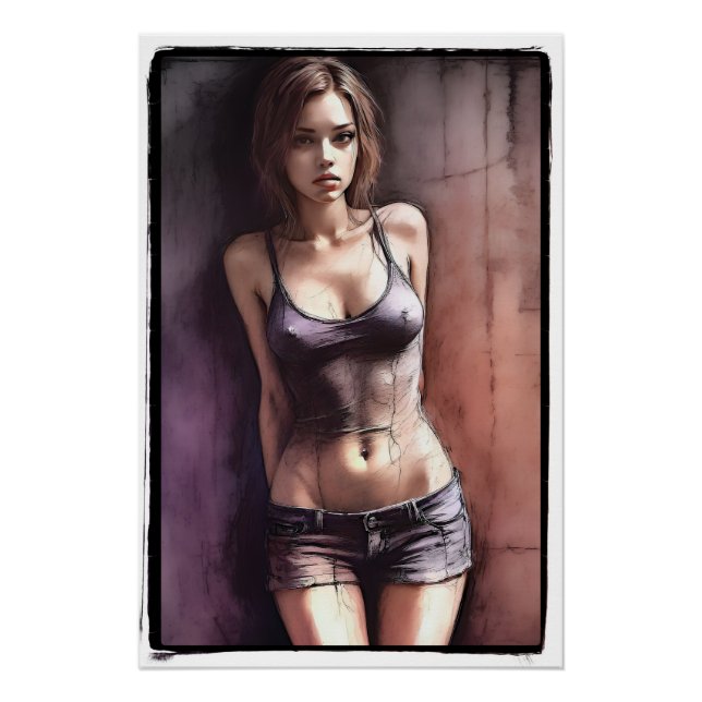 Digital art, grunge girl poster (Front)