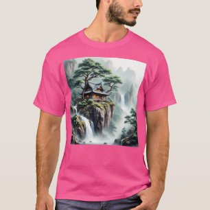 Digital Art Mountain Landscape With Teahouse Activ T-Shirt