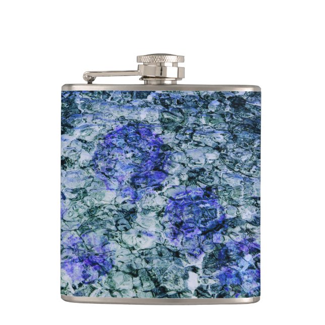 Digital art of blue watercolor abstract background hip flask (Front)