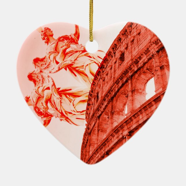 Digital art of Colosseum and statues / sculptures Ceramic Tree Decoration (Back)