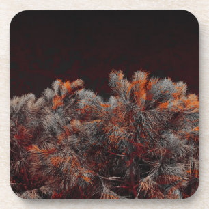 Digital art of pine tree with orange colour spots coaster