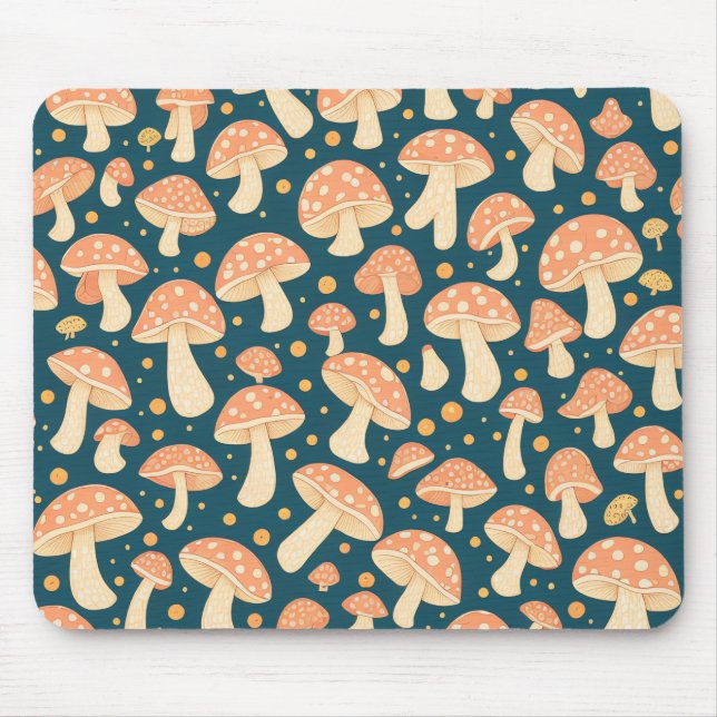 Digital Art of Polkadot Mushroom Pattern Design Mouse Mat (Front)