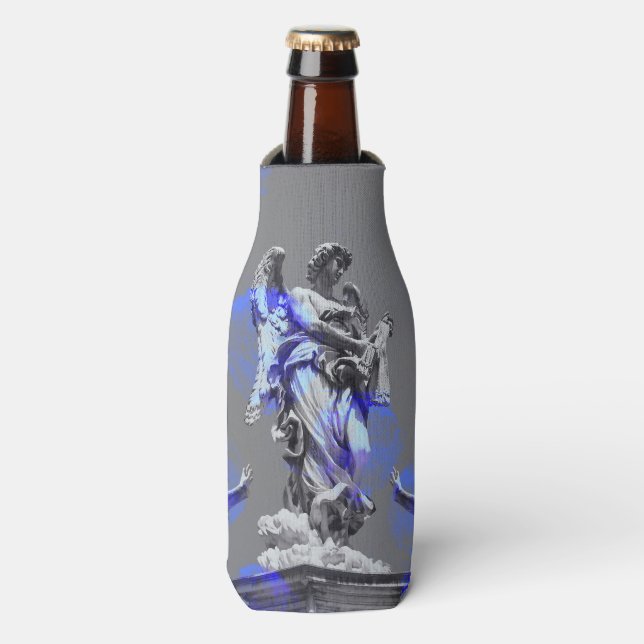 Digital art of sculptures blue colour brush stroke bottle cooler (Bottle Front)