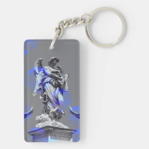 Digital art of sculptures blue colour brush stroke key ring