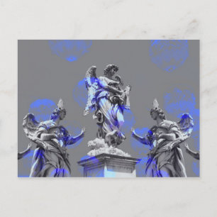 Digital art of sculptures blue colour brush stroke postcard