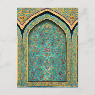 Digital art piece based on persian tiled mural postcard