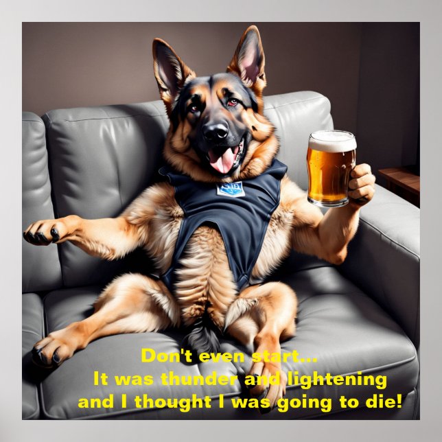  Digital Art Portrait, German Shepard Meme Funny Poster (Front)