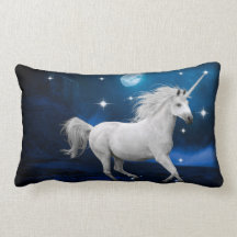 Digital Art Print Moonlight Unicorn Pillow