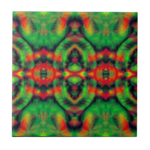 Digital Art Red Yellow Green Abstract Pattern Tile